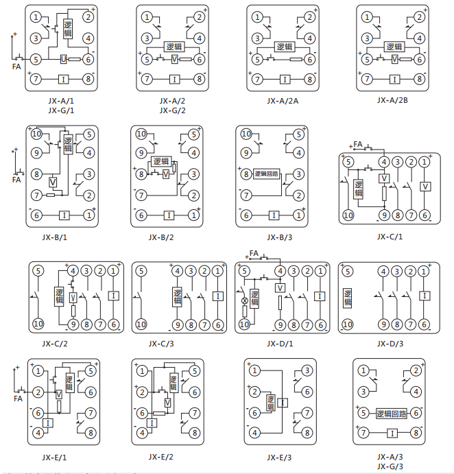 JX-C/3靜態信號繼電器內部接線及外引接線圖（正視圖）