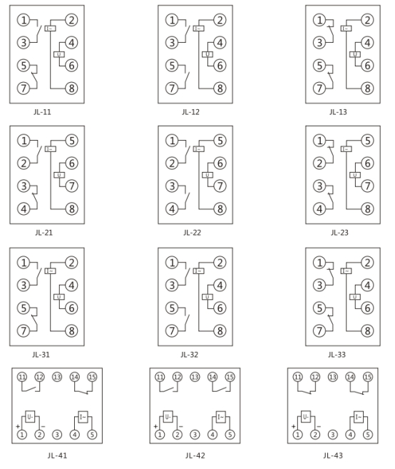 JL-41內(nèi)部接線及外引接線圖(正視圖) JL-41內(nèi)部接線及外引接線圖(正視圖)