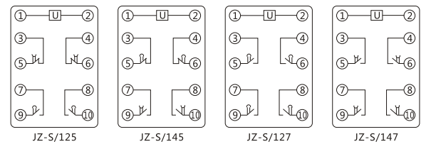 JZ-S/147靜態(tài)可調(diào)延時(shí)中間繼電器內(nèi)部接線圖及外引接線圖