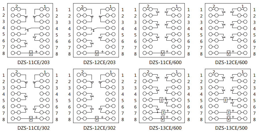DZS-11CE/203延時(shí)中間繼電器內(nèi)部接線圖及外引接線圖